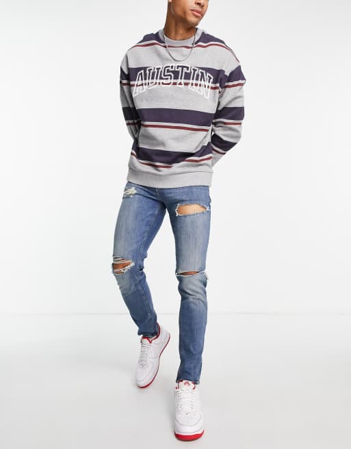 ASOS DESIGN - Skinny jeans in blauw met getinte mid wash en scheuren, 2 van 4