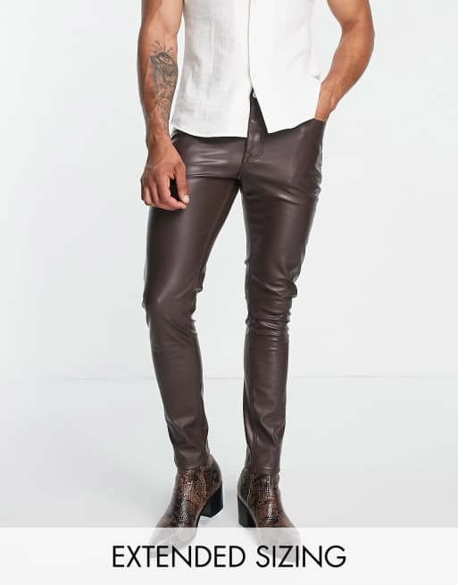 ASOS DESIGN croc leather look suit slim pants in brown