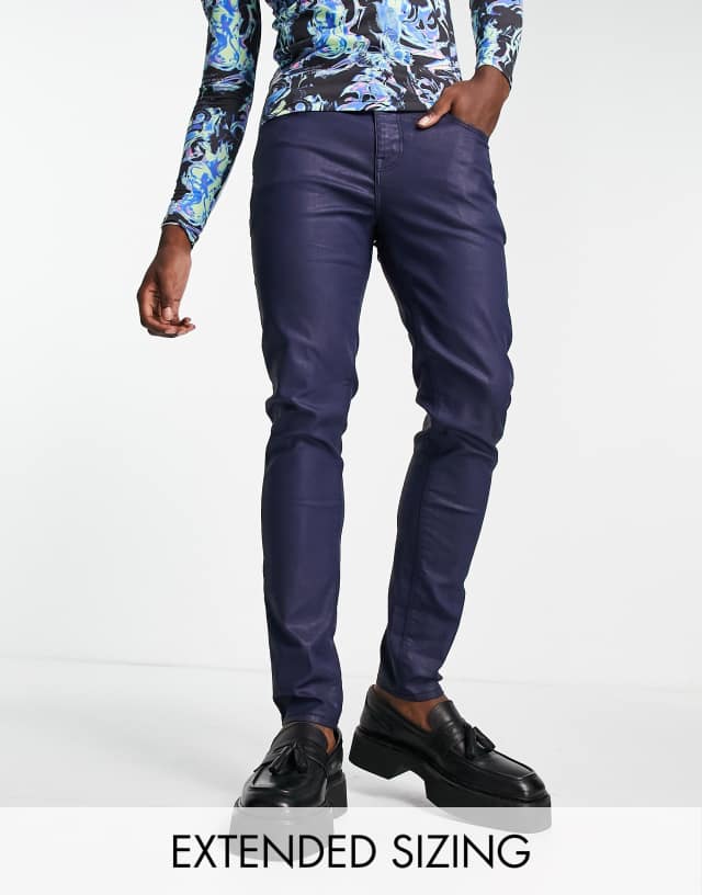 ASOS DESIGN skinny jeans in coated navy