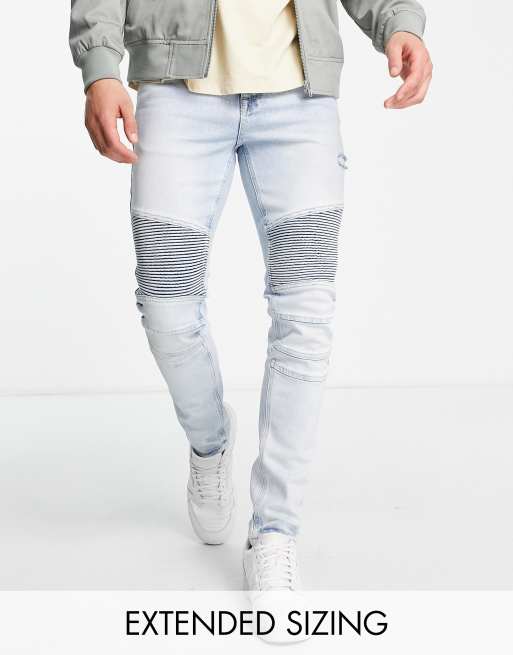 ASOS DESIGN - Skinny jeans in lichte wassing met bikerdetail