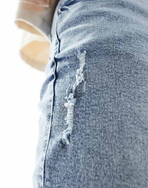 ASOS DESIGN skinny jeans in light blue wash with abrasions, 2 of 5