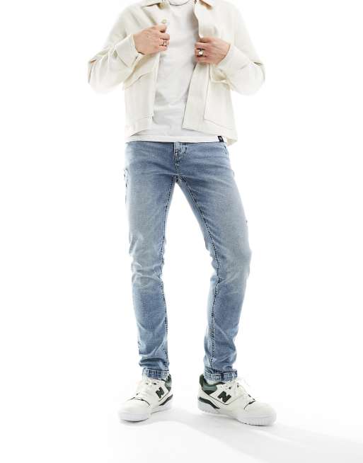 ASOS DESIGN skinny jeans in light blue wash with abrasions, 4 of 5