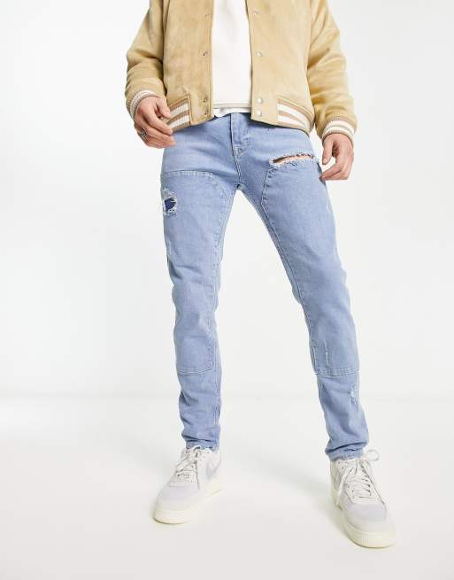 ASOS Skinny Stacked Joggers In Washed Blue for Men