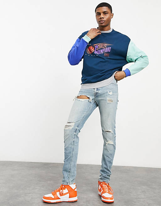 ASOS DESIGN skinny jeans in light wash with heavy rips | ASOS