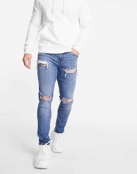 Men S Ripped Jeans Skinny Ripped Distressed Jeans Asos