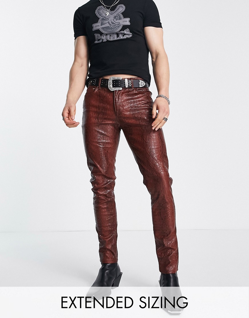 ASOS DESIGN skinny jeans in red croc leather look