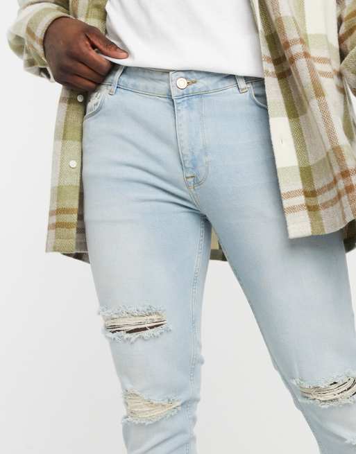 ASOS DESIGN skinny jeans in vintage light wash with rips, 3 of 4