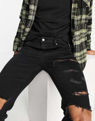 asos mens black ripped skinny jeans