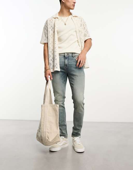ASOS DESIGN - Skinny jeans in Y2k in blauw met lichte wassing, 4 van 4