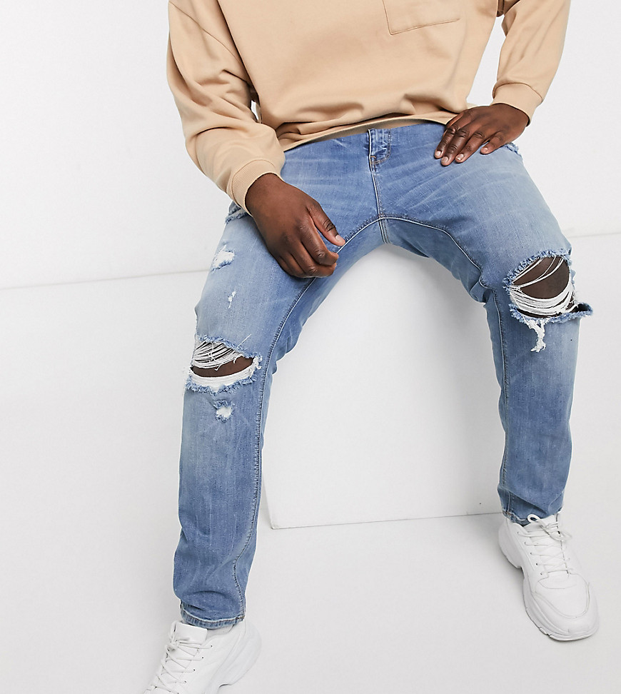 ASOS DESIGN – Skinny jeans med slitningar i plusstorlek och mellanblå tvätt