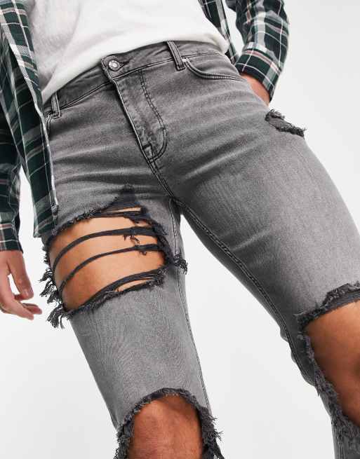 ASOS DESIGN - Skinny jeans met grote scheuren in grijs met wassing, 4 van 4