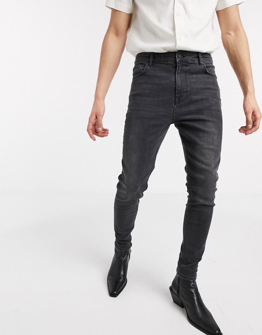 ASOS DESIGN - Skinny jeans met hoge taille in zwart met wassing
