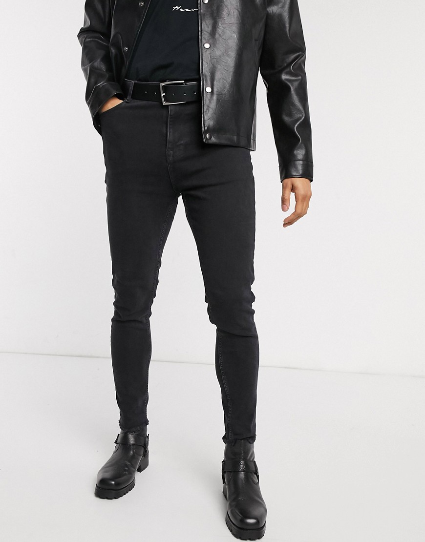 ASOS DESIGN - Skinny jeans met hoge taille, onafgewerkte rand en zwarte wassing