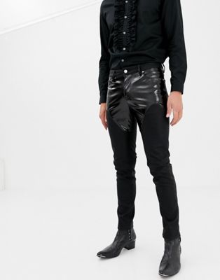 ASOS DESIGN - Skinny jeans van PU met western schouderpas-Zwart