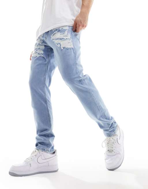 Mens light wash 2024 ripped skinny jeans