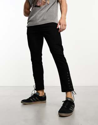 Shop Asos Design Skinny Jeans With Hem Ties In Black