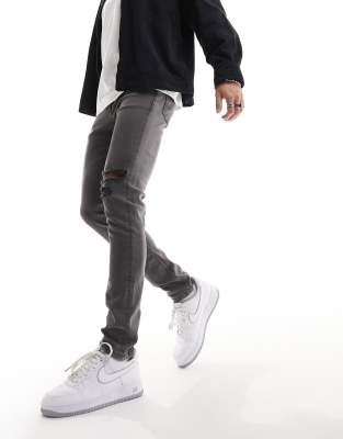 ASOS DESIGN skinny jeans with knee rips in washed black - ASOS Price Checker