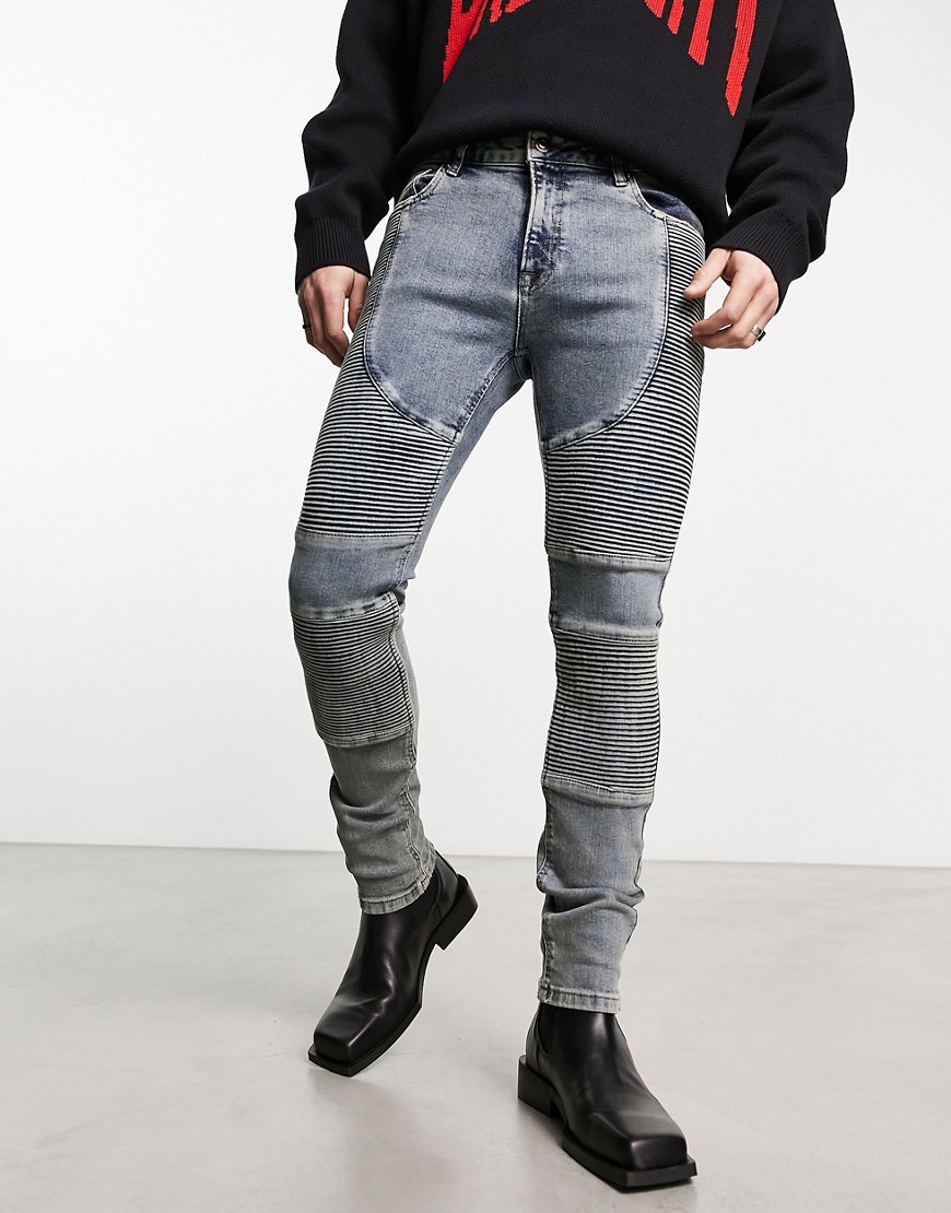 Asos Design Skinny Jeans With Moto Detail In Blue
