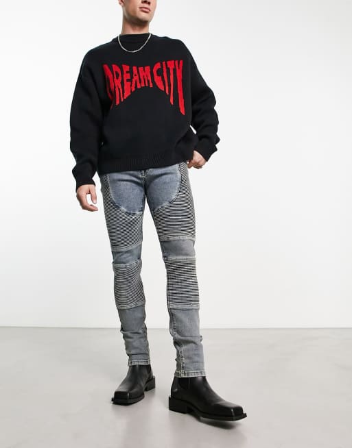 PREME Red Moto Skinny Stretch Jean - Men's Jeans in Red