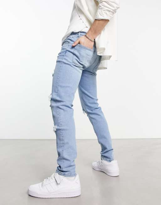 Purple Brand Light Blue Skinny Jeans With Rips Detail In Stretch Cotton  Denim Man for Men