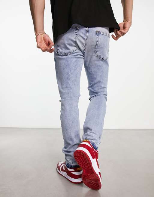 Purple Brand Light Blue Skinny Jeans With Rips Detail In Stretch