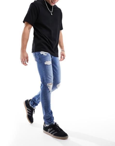 Casual Jeans Mens Elastic Waist Stretch Little Feet Skinny Jens Men  Scratched Hole Denim Blue : : Clothing, Shoes & Accessories