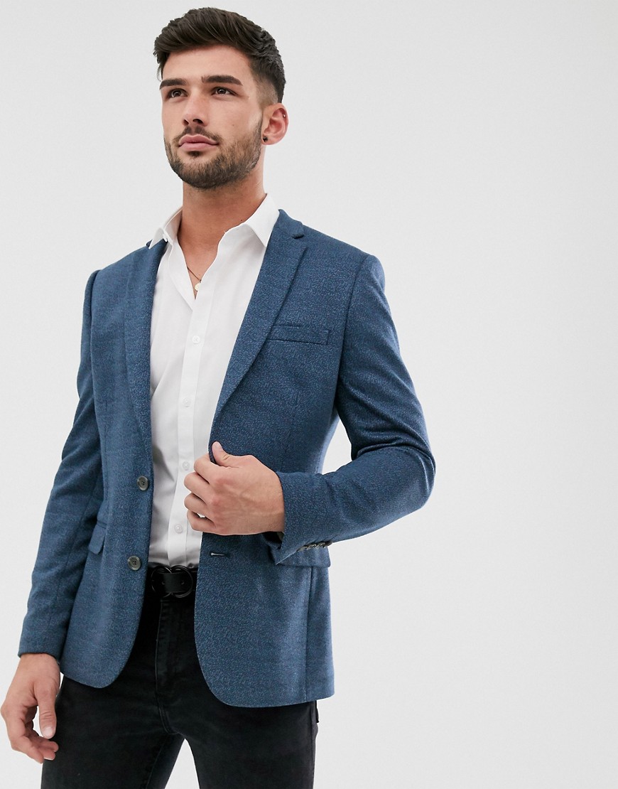 Asos Design Skinny Jersey Blazer With Fleck In Blue