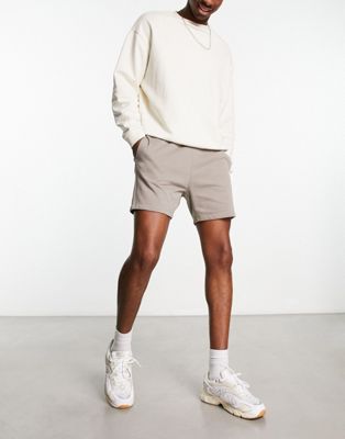 ASOS DESIGN skinny jersey shorter length shorts in beige | ASOS
