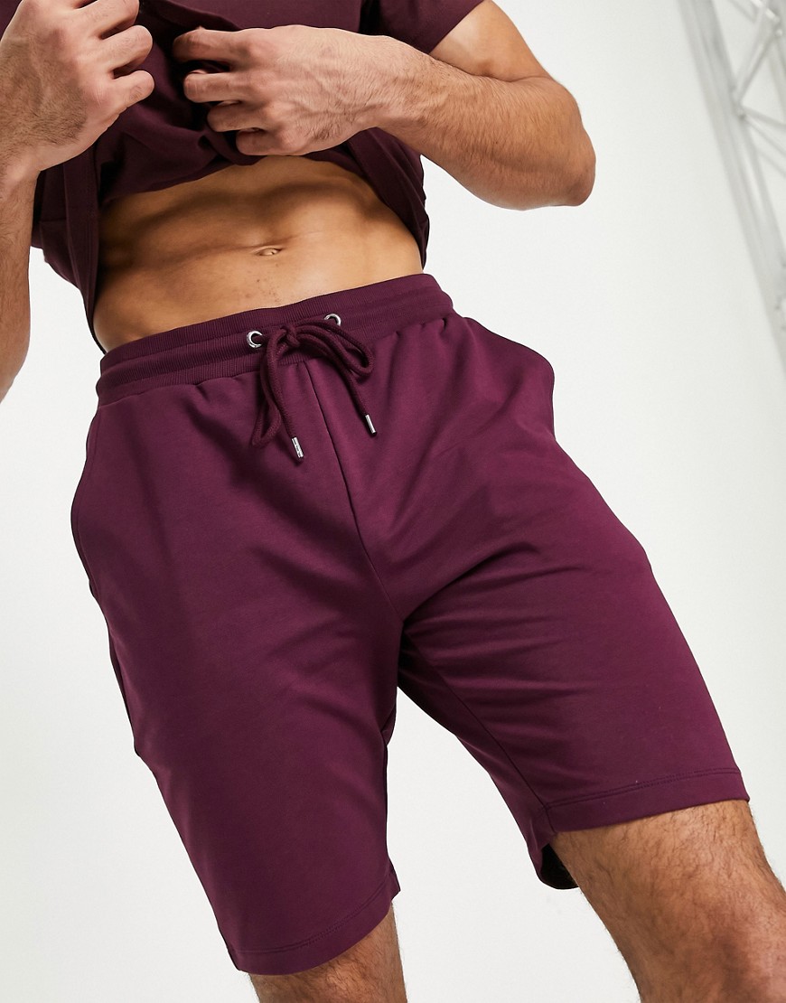 ASOS DESIGN skinny jersey shorts in burgundy-Red