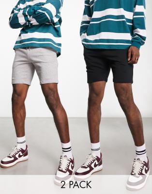 ASOS DESIGN skinny jersey shorts in grey marl/black 2 pack - ASOS Price Checker