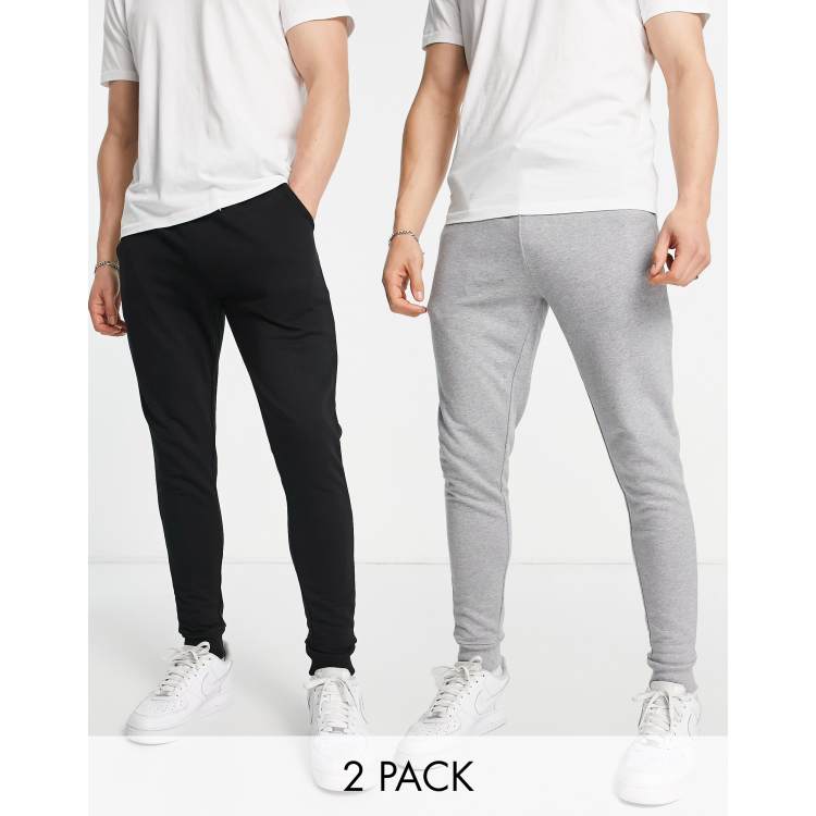 ASOS DESIGN skinny joggers in black/grey marl 2 pack