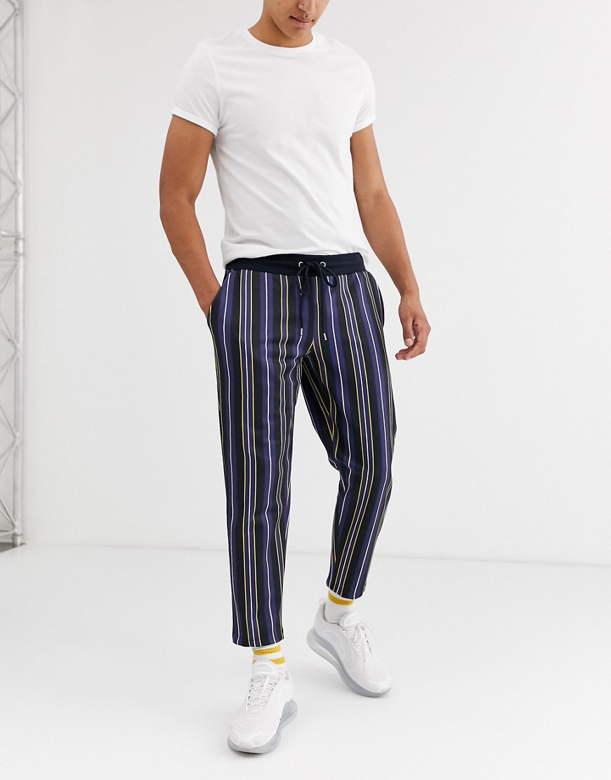 ASOS DESIGN skinny joggers in poly tricot fabric with pin stripes-Multi