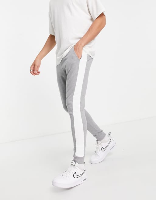 ASOS DESIGN skinny joggers with side stripe in grey marl ASOS