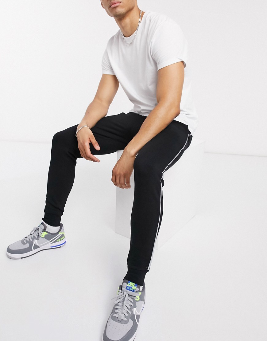 ASOS DESIGN - Skinny joggingbroek met reflecterende biezen in zwart
