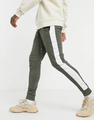 ASOS DESIGN - Skinny joggingbroek met streep de zijkant in kaki | ASOS