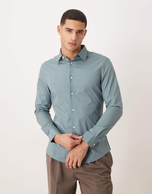 ASOS DESIGN - Skinny kantooroverhemd met stretch in blauw, 2 van 5