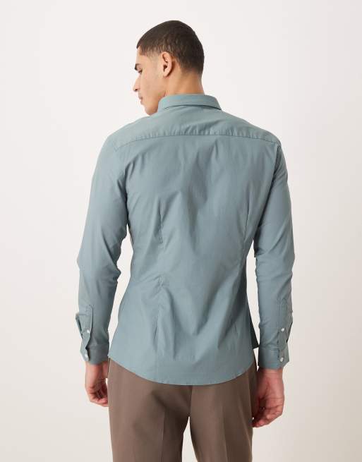 ASOS DESIGN - Skinny kantooroverhemd met stretch in blauw, 3 van 5