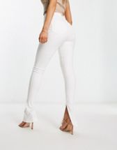 White Split Front Flare Jeans Wide Legs High Stretch Casual - Temu Finland