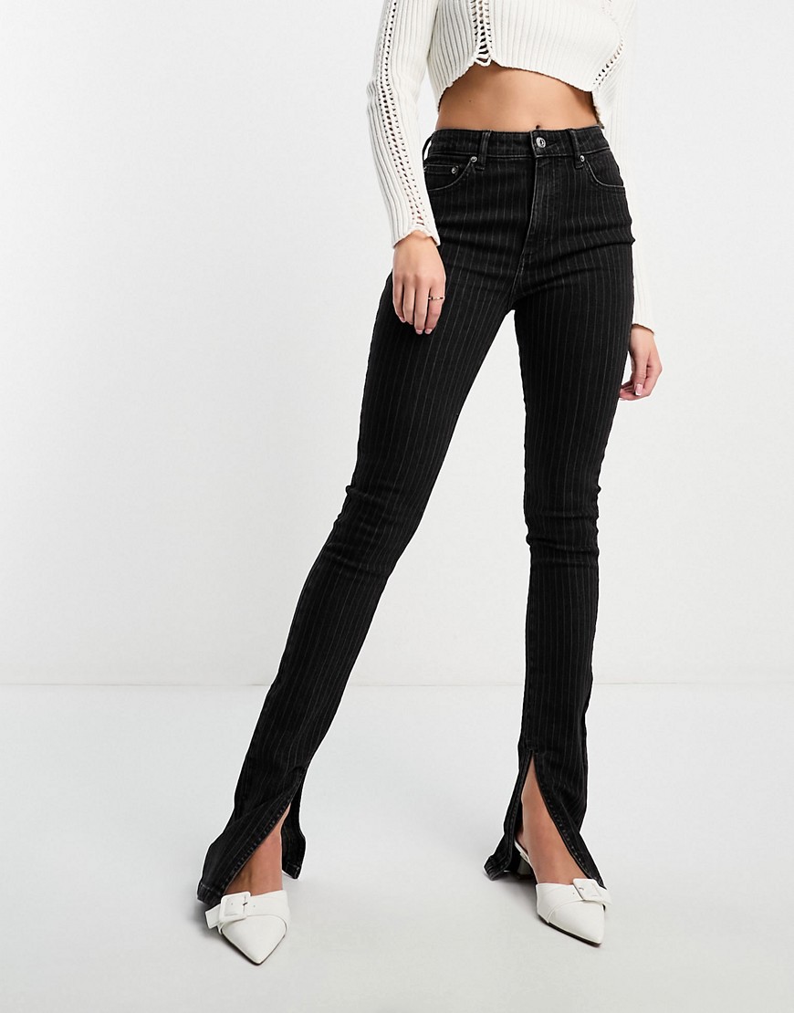 ASOS DESIGN skinny kickflare jean in black pinstripe-Grey
