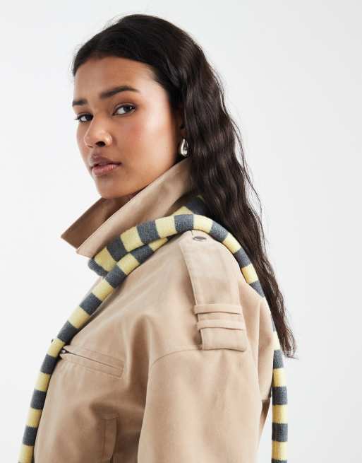 ASOS DESIGN skinny knit scarf in buttermilk and charcoal stripe, 3 of 3