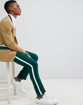 ASOS DESIGN – Skinny kostymbyxor i brunt och grönt med påsydda partier-Guldbrun