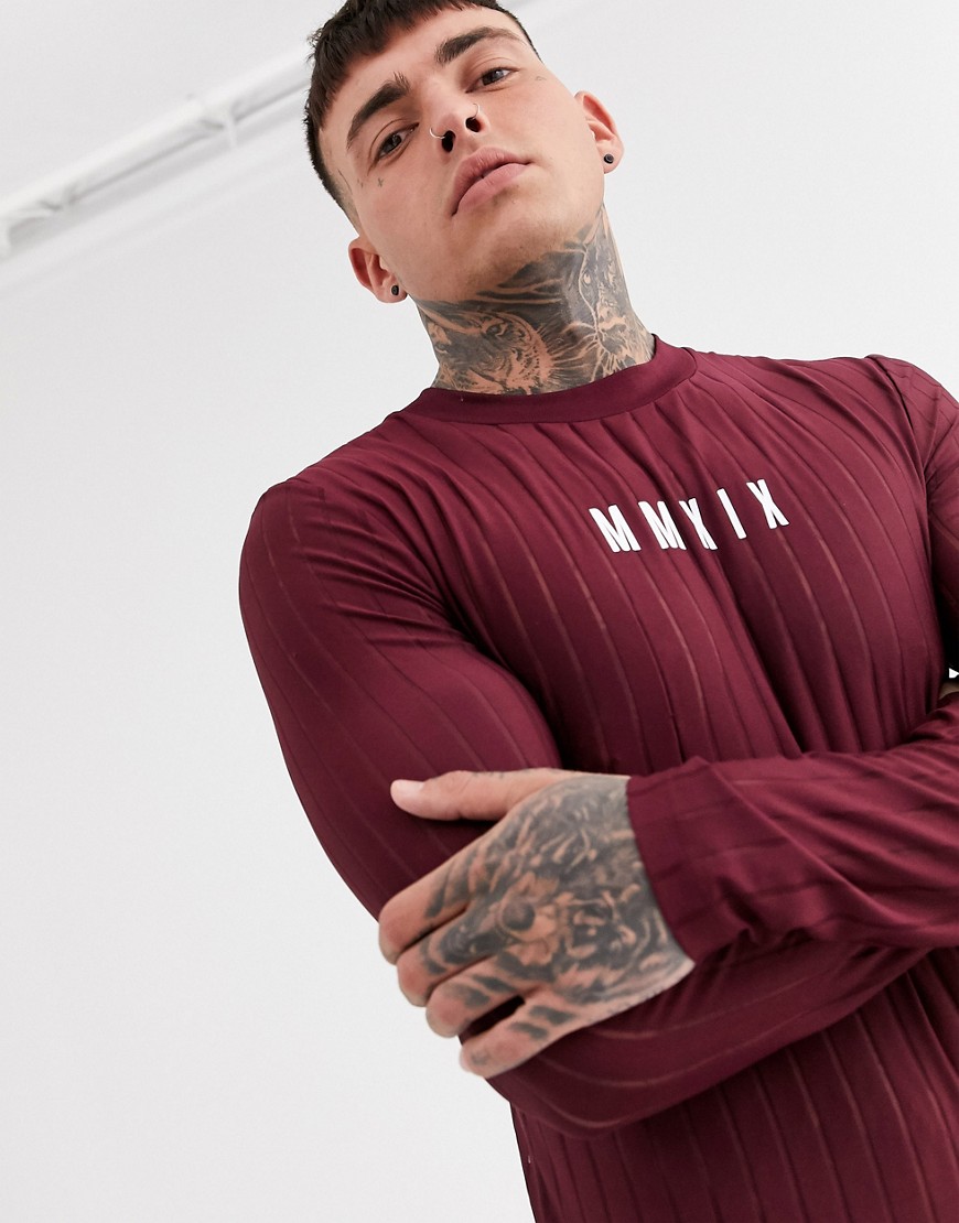 ASOS DESIGN - Skinny langærmet t-shirt med romertalsprint i stribet mesh-Rød