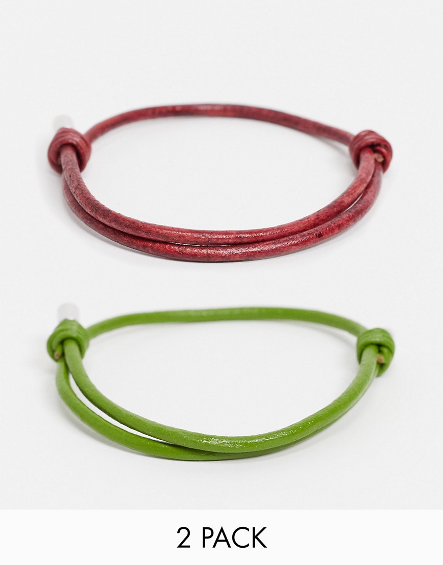 ASOS DESIGN skinny leather bracelet pack in earthy tones-Multi