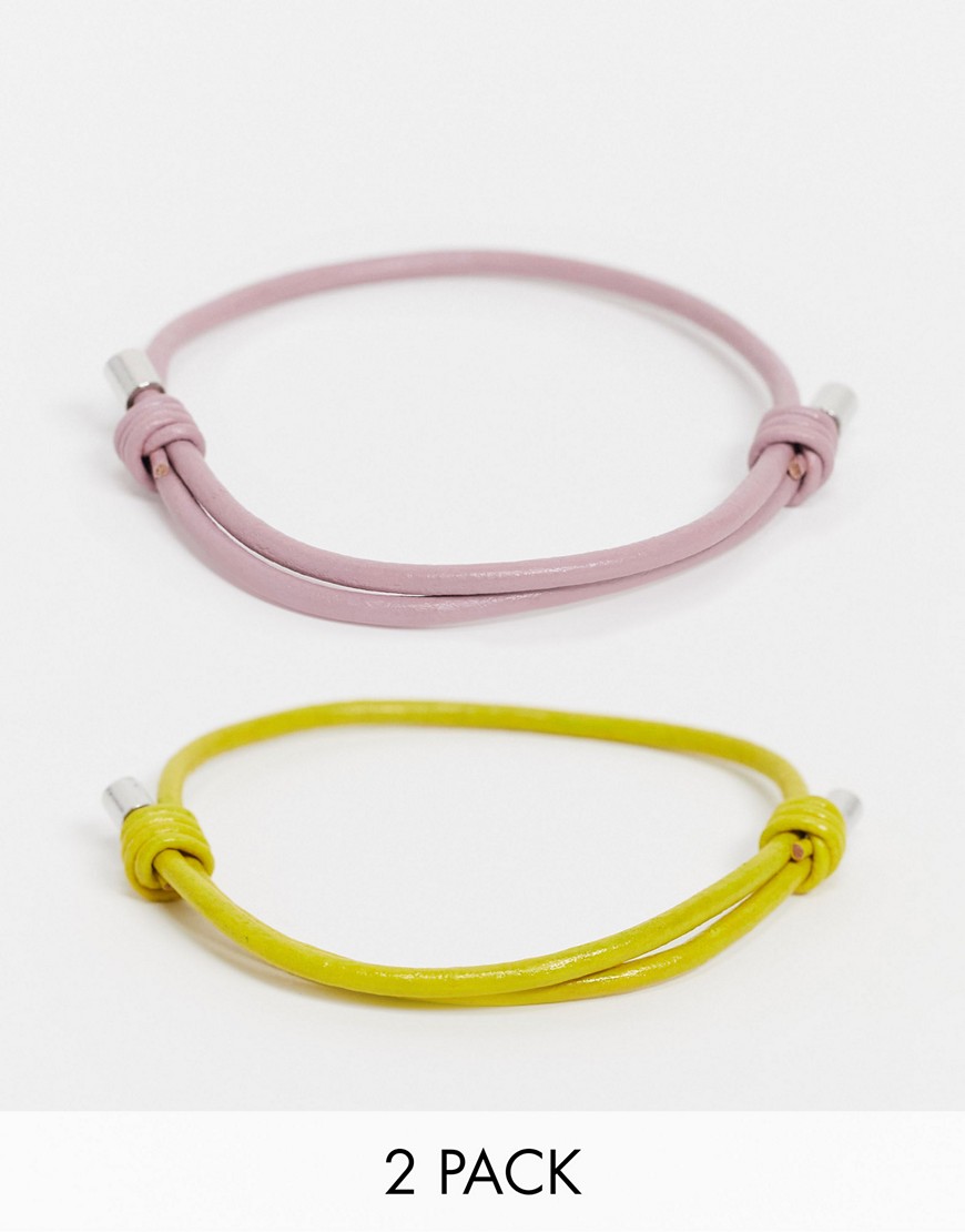 ASOS DESIGN skinny leather bracelet pack in pastel tones-Multi
