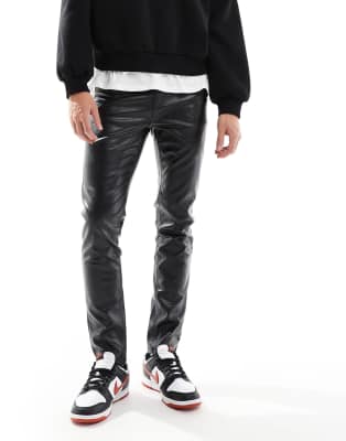 Asos Design Skinny Leather Look Pants In Black