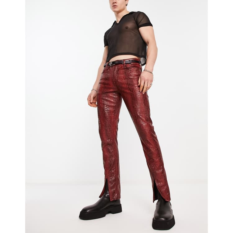 ASOS DESIGN skinny leather-look pants in red snake print with