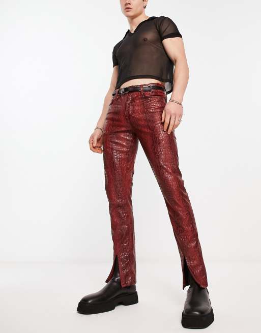 Red snakeskin leather hot sale pants