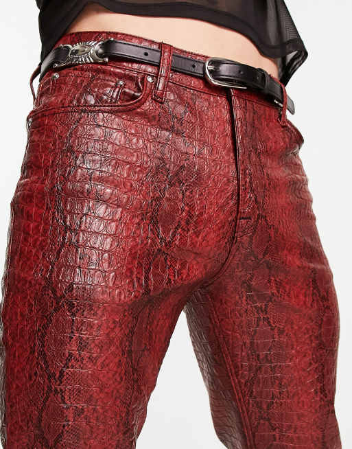 RED SNAKE FAUX LEATHER LEGGINGS