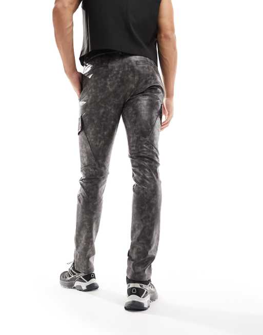 ASOS DESIGN skinny leather look pants in washed grey with zip detail ASOS