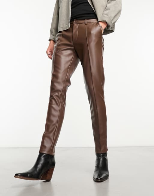 ASOS DESIGN skinny leather-look pants with seam detail in rust